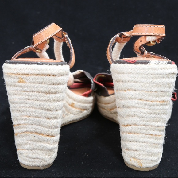 New Coach Catolina Women Brown Peep Toe Slingback Espadrilles Sz 8   4” Platform - Picture 4 of 7